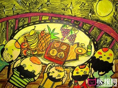 中秋节主题 儿童画  中秋全家团团圆圆