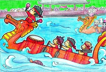 端午节赛 龙舟儿童画-端午赛 龙舟
