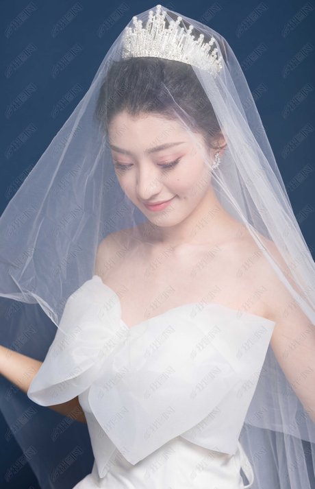 头戴头纱穿婚纱的新娘