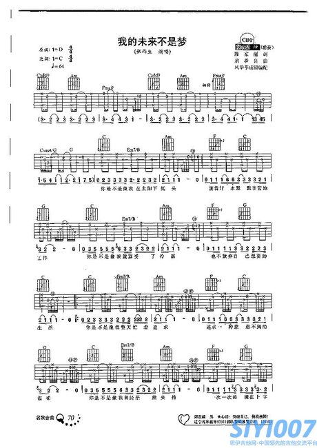 张雨生《我的未来不是梦 c调》吉他谱