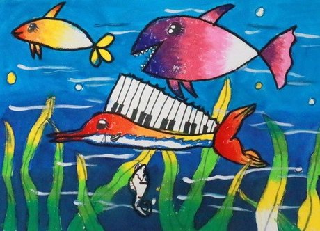 幼儿玩球绘画 幼儿园海底世界主题墙 幼儿美术作品图片大全 幼儿作品