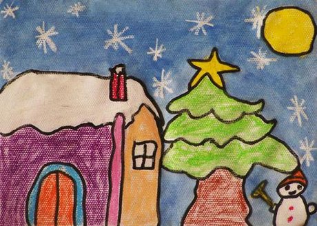 冬天美丽景色儿童画-冬天雪白的房子(4)