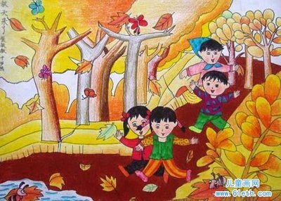 秋天的树林儿童画 秋天儿童画图片大全 秋天的儿童画图片 丰收的季节