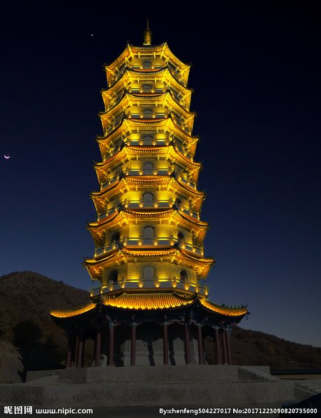 寺庙塔楼亮化照明效果图图片