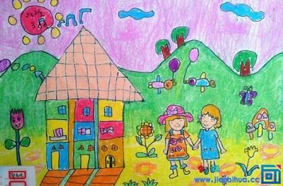 水果聚会儿童画 我向往的小学儿童画 绿色为主题儿童画 家乡的桥儿童