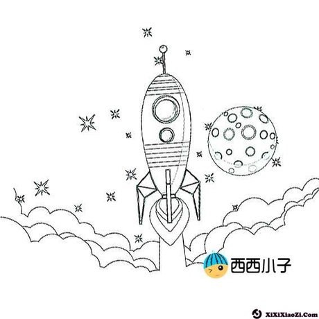 太空 飞船简笔画 儿童画素材(3)
