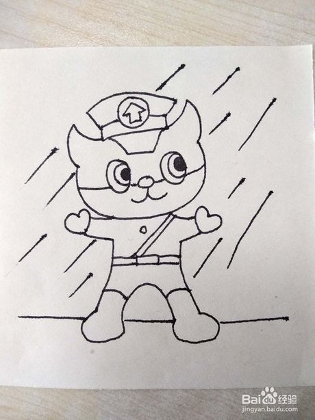 怎么画英勇威武的 黑猫警长卡通简笔画?