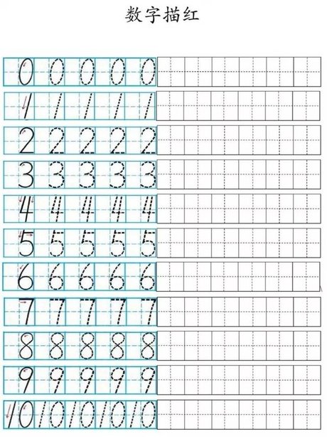 田字格数字0正确写法