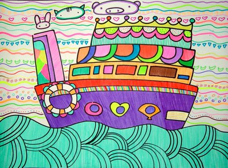儿童绘画 船