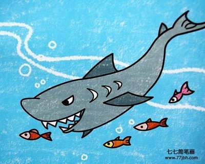 大 鲨鱼儿童画_七七 简笔画网