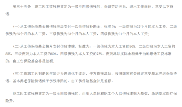 尘肺工伤伤残赔偿标准