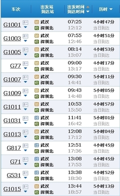 武汉到深圳的高铁