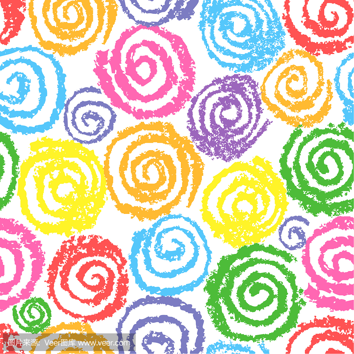 彩色蜡笔手绘螺旋螺旋圆形图案喜欢孩子画的多色有趣的圆形元素