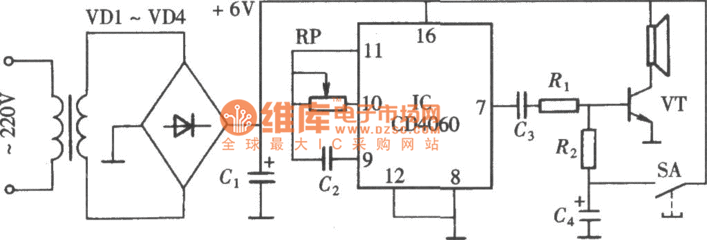 互补型自激多谐音频门铃原理