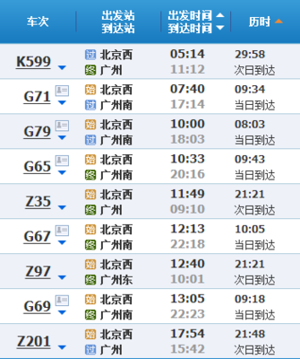 广州至北京普通火车