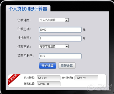 汽车贷款利息计算器