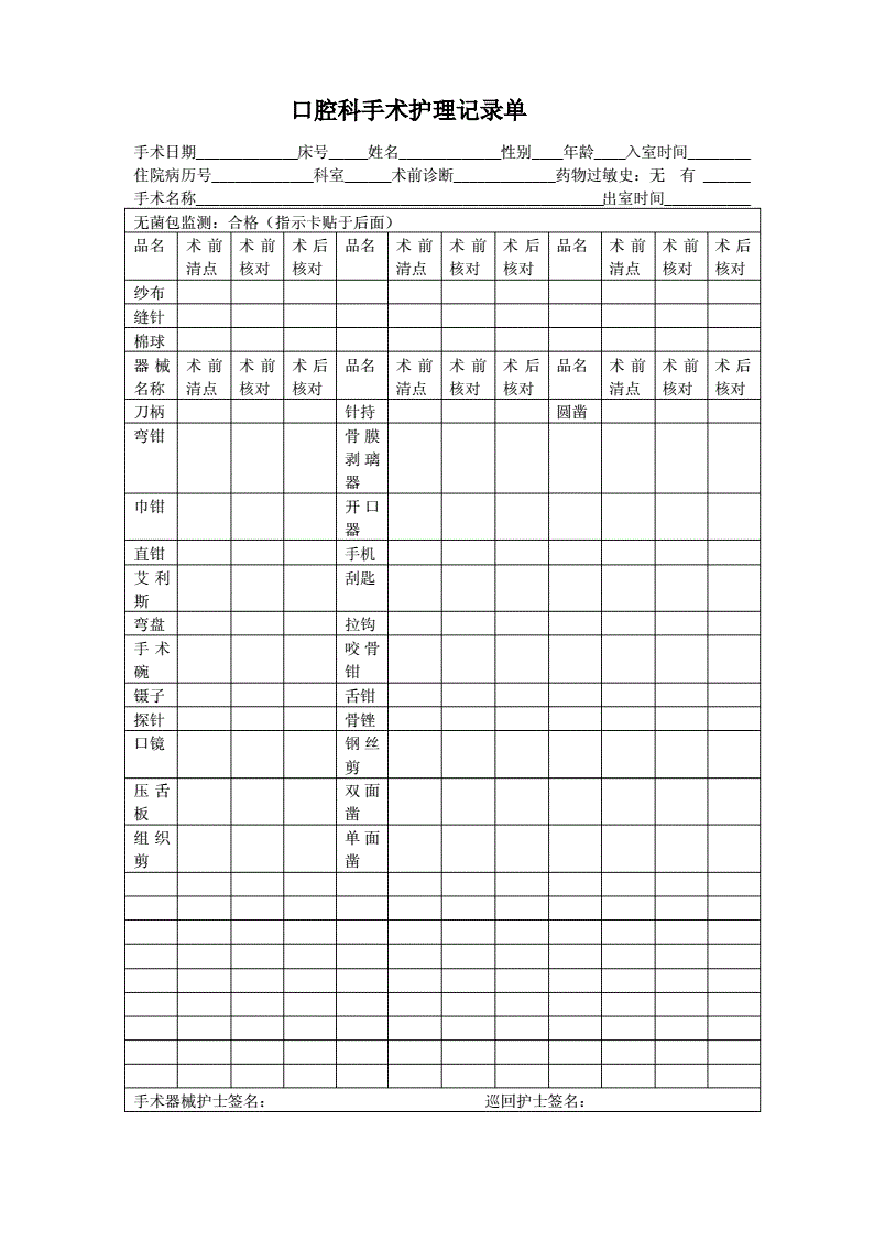 口腔护理记录单怎么填