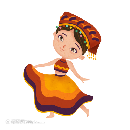 卡通风格少数民族彝族少女跳舞