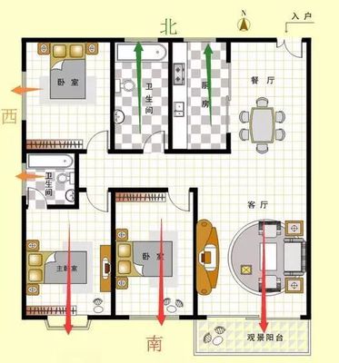 两卧室朝东客厅厨房朝北