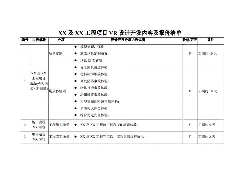 工程设计报价单