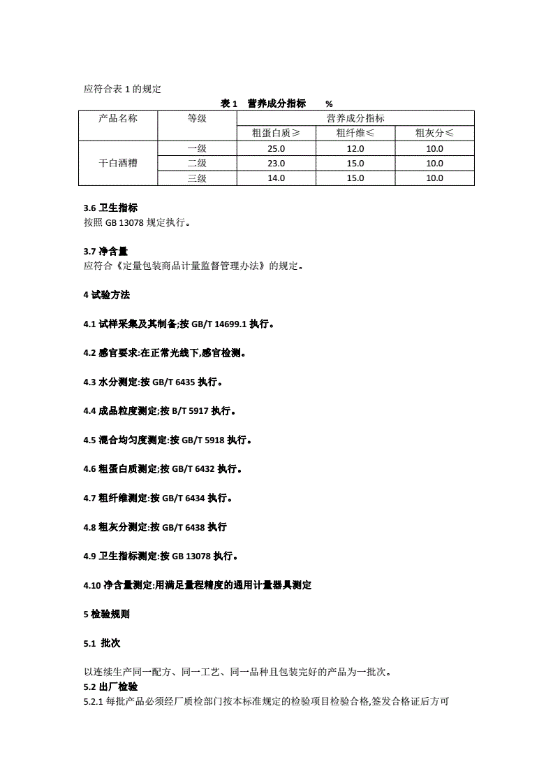 干白酒糟行业标准