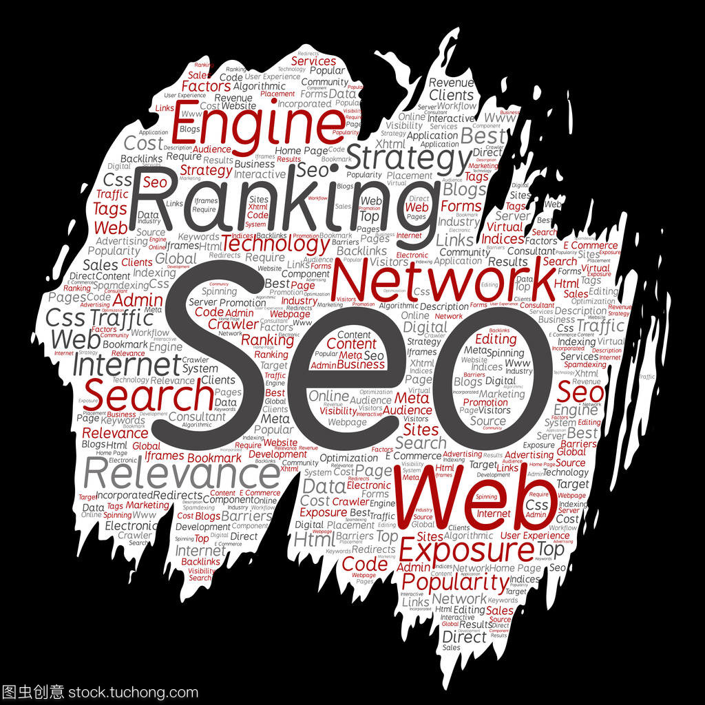 向量概念搜索结果引擎优化最高等级,seo 刷或纸在线互联网云文字背景上孤立。营销策略 web 页内容相关性网络概念
