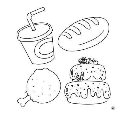 野餐物品和食物简笔画 