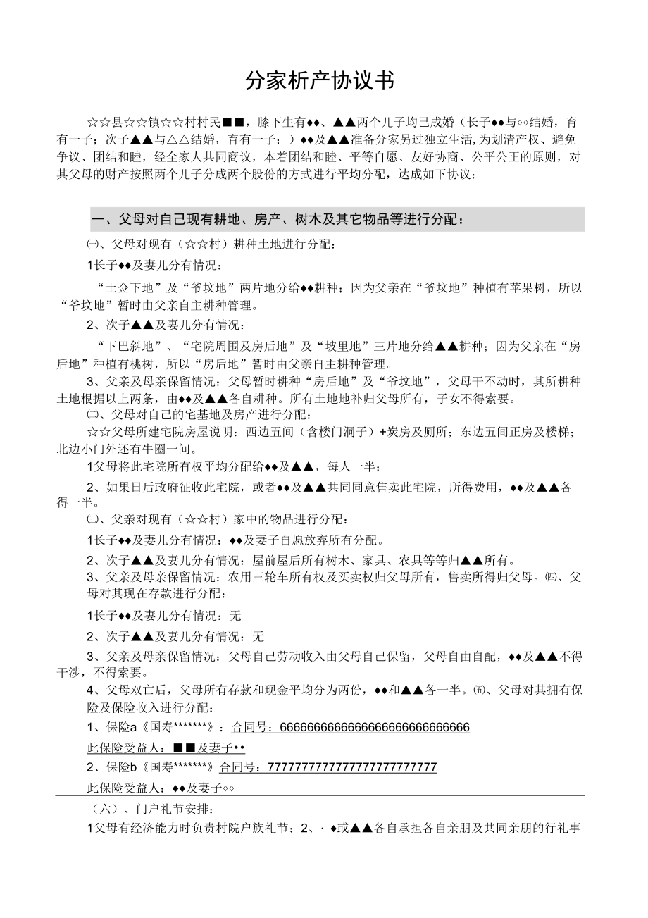 分家协议书