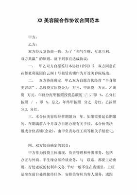 美容院合作合同范本