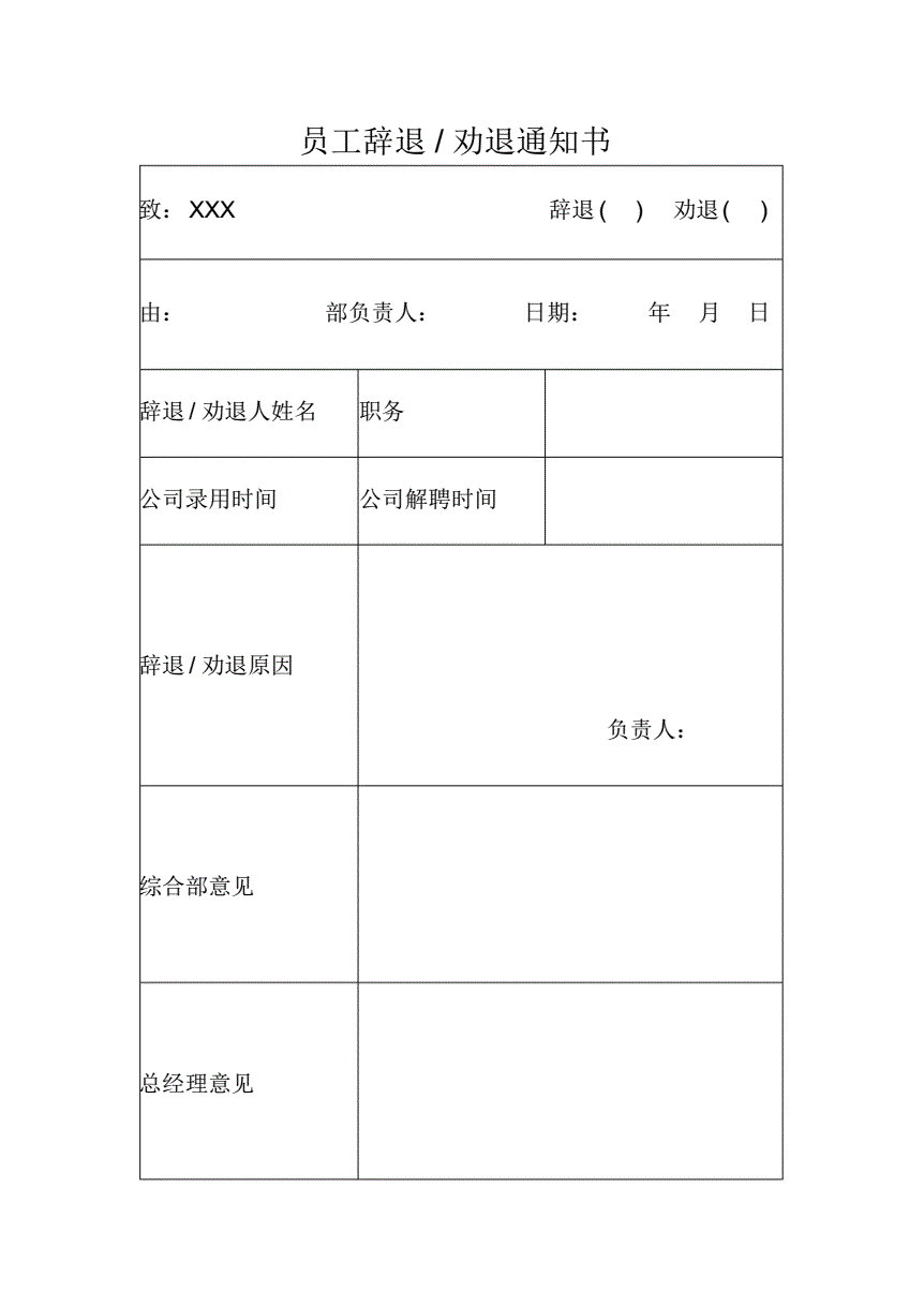辞退员工物品移交通知