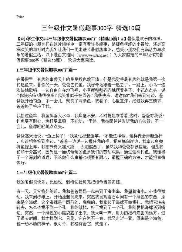 300字的暑假作文