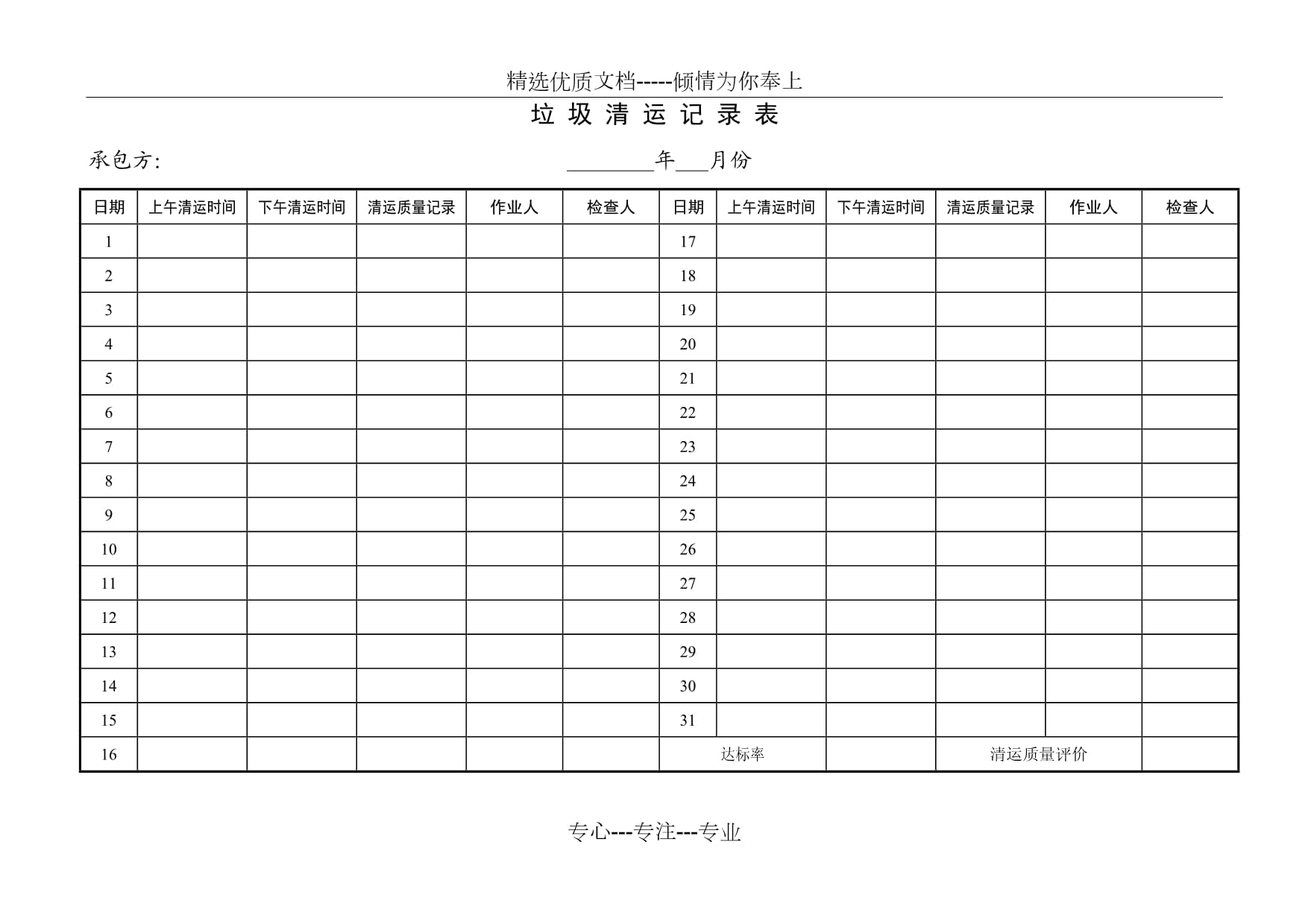 船舶食品垃圾每日记录表